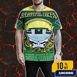 University Of Oregon Ducks x Grateful Dead On October 25 2025 Oregon Ducks vs Wisconsin Badgers Game At Autzen Stadium Poster Event Artwork All Over Print Graphic T-Shirt, Hoodie