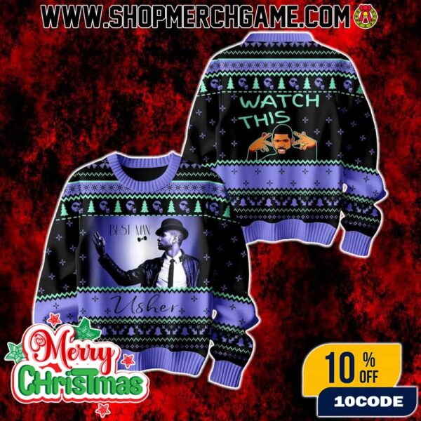 Usher Best Man Watch This Ugly Christmas Sweater RnB Music Holiday Knit Pullover Gift