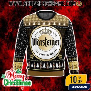Warsteiner Das Einzig Wahre German Beer Ugly Christmas Sweater Seit 1753 With Bottles Nordic Pattern Snowflakes Holiday Knit For Beer Lover