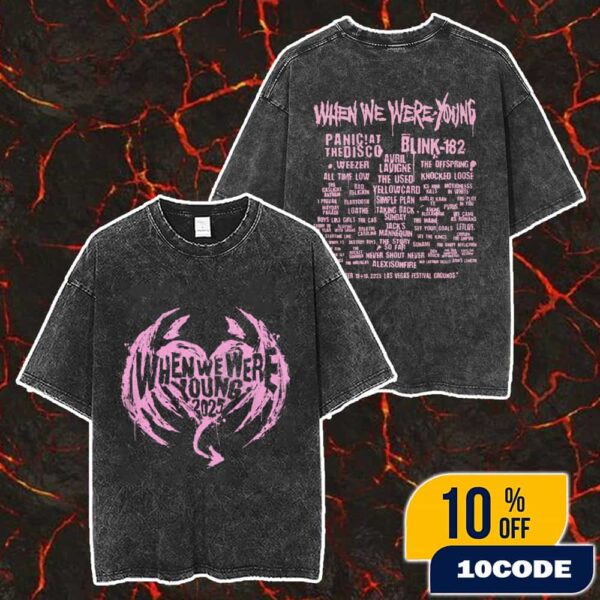 When We Were Young Festival On October 18-19 2025 At Las Vegas Festival Grounds Presented By 7-Eleven Winged Heart Lineup Merch Unisex Two Sided Washed T-Shirt