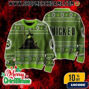 Wicked Elphaba Cynthia Erivo Ugly Christmas Sweater Broadway Musical Green Knit Pullover