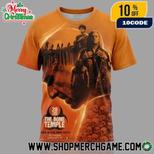 28 Years Later The Bone Temple Movie Poster January 2026 Official Sony Pictures Ralph Fiennes Jack O’Connell Alfie Williams Nia DaCosta Horror Film 3D T-Shirt