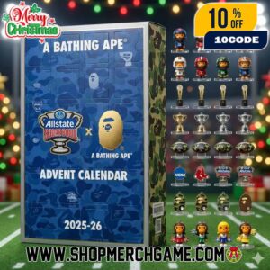 A Bathing Ape x Allstate Sugar Bowl 2025-26 Advent Calendar Ornament NCAA College Football Blue Camo Championship Trophy Helmet Cheerleader Collectibles Holiday Countdown Gift New Orleans