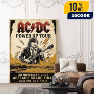 AC/DC Power Up Tour 2025 Poster Adelaide Grand Final November 30 Angus Young Lightning Bolt Vintage Concert Art Australia Poster Canvas