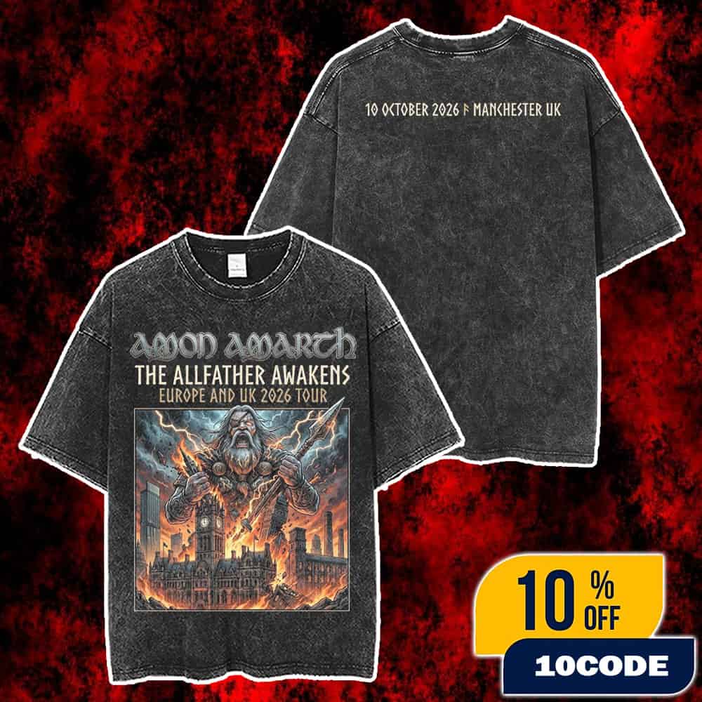Amon Amarth The Allfather Awakens Europe And UK 2026 Tour On 10 October 2026 At Manchester UK Poster Artwork Merch Unisex Two Sided Washed T-Shirt Amon Amarth The Allfather Awakens Europe And UK 2026 Tour On 10 October 2026 At Manchester UK Poster Artwork Merch Unisex Two Sided Washed T-Shirt