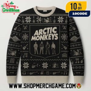 Arctic Monkeys Ugly Sweater Black Knitted Crew Neck Christmas Pullover Graphic Band Tee Merch