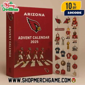 Arizona Cardinals Advent Calendar 2025 Ornament Set 24 Day Holiday Countdown NFL Football Collectible Decorations With Player Figurines Super Bowl Trophy And Team Logo Charm
