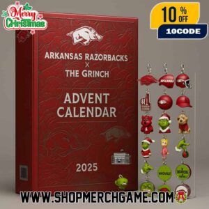Arkansas Razorbacks NCAA x Grinch Advent Calendar 2025 Ornament Set 24 Collectible Charms Team Merchandise