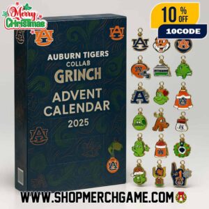 Auburn Tigers NCAA x Grinch Advent Calendar 2025 Ornament 24 Collectible Holiday Character Decorations Set With Ugly Sweater Design