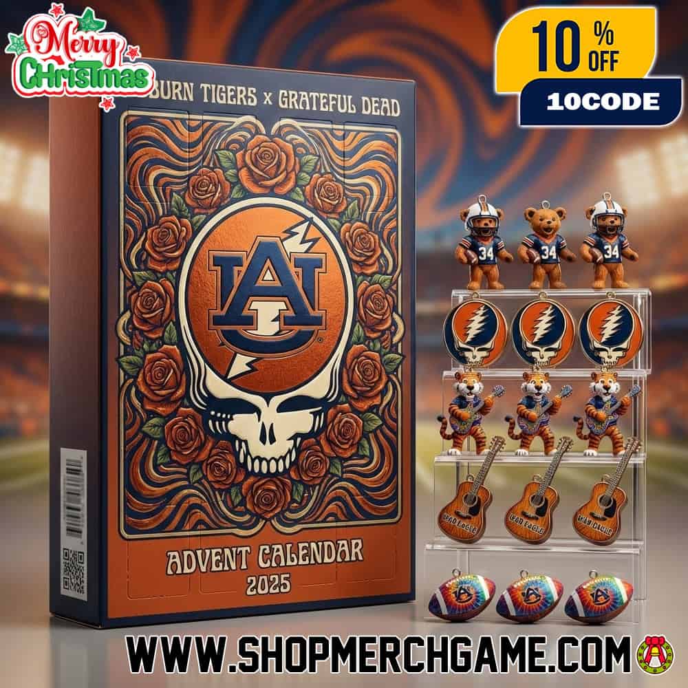 Auburn Tigers x Grateful Dead Advent Calendar Ornament 2025 Vintage Rose Skull NCAA Football Collectible Unique Christmas Gift Auburn Tigers x Grateful Dead Advent Calendar Ornament 2025 Vintage Rose Skull NCAA Football Collectible Unique Christmas Gift