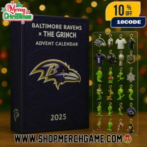 Baltimore Ravens x The Grinch Advent Calendar 2025 Ornament Set 24 Day Holiday Countdown NFL Christmas Collectible Decorations Limited Edition