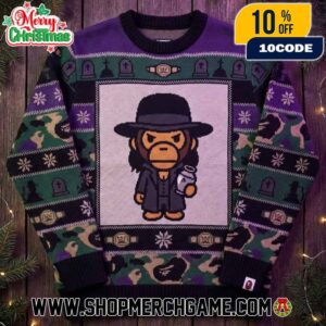 Bape x Undertaker Ugly Christmas Sweater Purple Green Camo Knit Pullover WWE Legend Hat Mug Pattern Holiday Winter Xmas Unisex