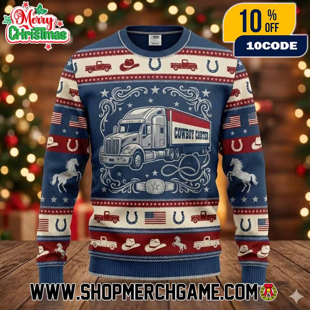 Beyonce Cowboy Carter Ugly Christmas Sweater Western Truck Horseshoe Pattern Holiday Knitted Merch Beyonce Cowboy Carter Ugly Christmas Sweater Western Truck Horseshoe Pattern Holiday Knitted Merch