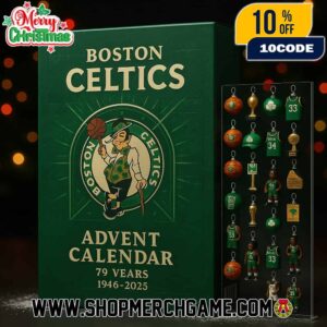 Boston Celtics Advent Calendar 79 Years 1946-2025 Ornament Set NBA Basketball Trophy Jersey Player Holiday Countdown Collectible Gift