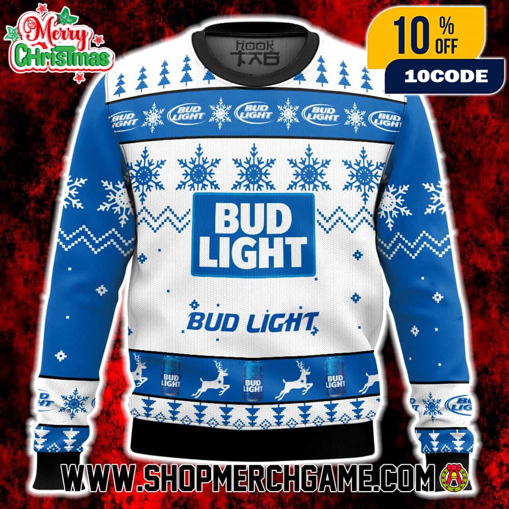 Bud Light Ugly Sweater Blue White Snowflake Reindeer Knitted Christmas Holiday Pullover Beer Sweater Bud Light Ugly Sweater Blue White Snowflake Reindeer Knitted Christmas Holiday Pullover Beer Sweater