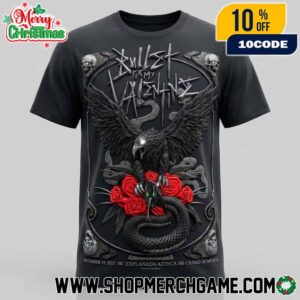 Bullet For My Valentine November 29 2025 Poster Explanada Azteca Ciudad De Mexico Black Eagle Red Roses Snake Gothic Concert Event Artwork 3D T-Shirt
