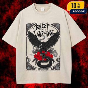 Bullet For My Valentine November 29 2025 Poster Explanada Azteca Ciudad De Mexico Black Eagle Red Roses Snake Gothic Concert Event Artwork Unisex Washed T-Shirt
