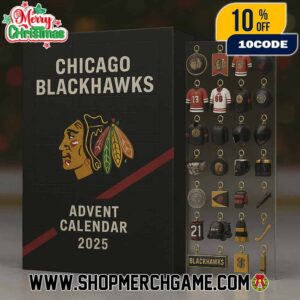 Chicago Blackhawks 99th Anniversary 2025 Advent Calendar 24 Days Christmas Countdown Ornament Charm Collection NHL Hockey Red Black And White Holiday Collectible Gift Set