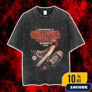 Converse x Stranger Things Season 5 Poster 2025 Chuck Taylor Sneakers Collaboration Limited Edition Netflix Promotional Artwork Official Vintage Washed Unisex T-Shirt