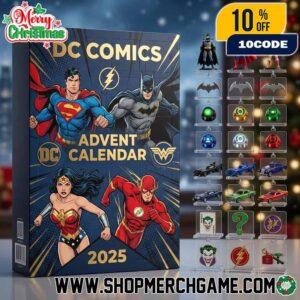 DC Comics Advent Calendar 2025 Justice League Holiday Countdown Gift Set Featuring 24 Collectible Figures Ornaments Batmobile Lantern Rings And Pins