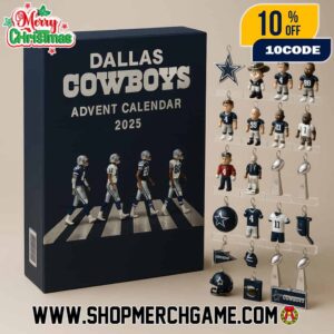 Dallas Cowboys Abbey Road Advent Calendar 2025 With 24 Collectible Ornament Figures NFL Christmas Countdown Holiday Decoration Gift For Fans 65th Anniversary Edition
