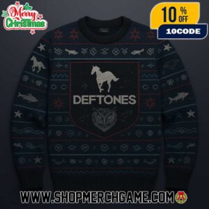 Deftones Holiday Sweater Ugly Knit Fair Isle Pattern Black Cream Horse Owl Festive Gift Winter Pullover Metal Band Christmas Crew Neck Apparel