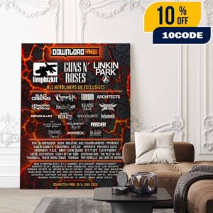 Download Festival XXIII With Main Headline Guns N’ Roses x Linkin Park x Limpbizkit And More At Donington Park 10-14 June 2026 Event Poster Lineup Reveal Poster Canvas Home Decor