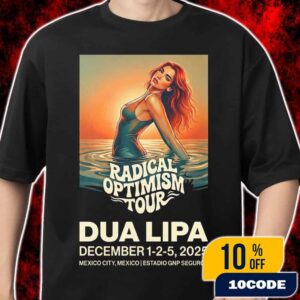 Dua Lipa Radical Optimism Tour Mexico City December 1-2-5 2025 Estadio GNP Seguros Three Concert Dates Sunset Swimsuit Water Art Merch Unisex T-Shirt