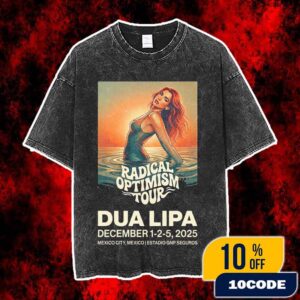 Dua Lipa Radical Optimism Tour Mexico City December 1-2-5 2025 Estadio GNP Seguros Three Concert Dates Sunset Swimsuit Water Art Vintage Washed Unisex T-Shirt