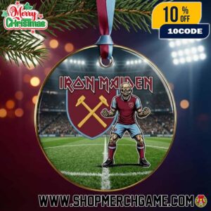 Eddie The Head West Ham Ornament Iron Maiden Football Collaboration Christmas Tree Decoration 50th Anniversary Claret And Blue Holiday Gift For Metal And Football Lover