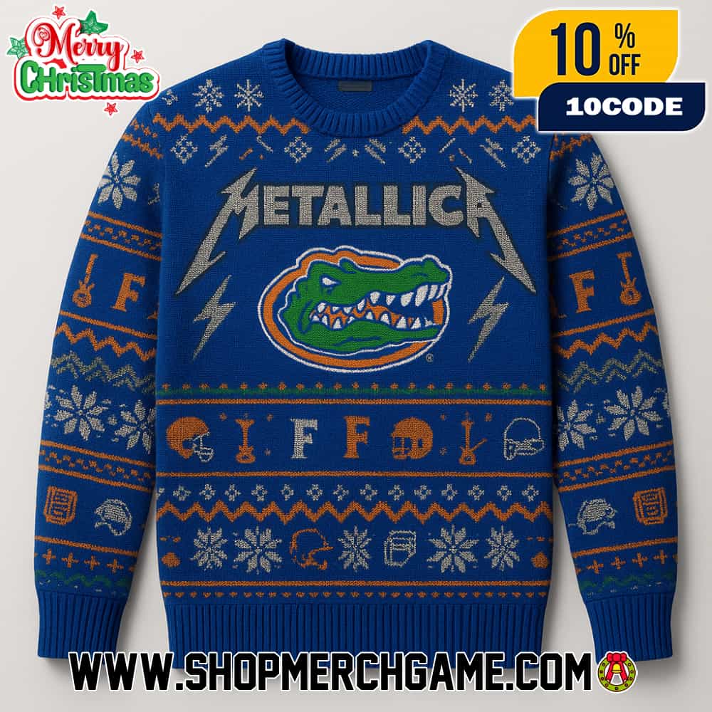 Florida Gators NCAA Ugly Sweater Metallica Metal Band Royal Blue Orange Knit Holiday Pullover Christmas Graphic Apparel Unise Florida Gators NCAA Ugly Sweater Metallica Metal Band Royal Blue Orange Knit Holiday Pullover Christmas Graphic Apparel Unise
