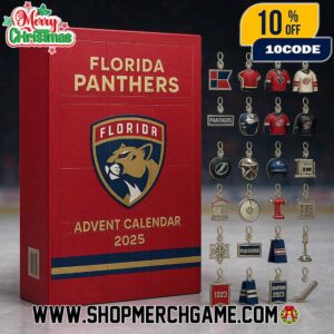 Florida Panthers 31st Anniversary 2025 Advent Calendar 24 Days Christmas Countdown Ornament Charm Collection NHL Hockey Red Blue And Gold Holiday Collectible Gift Set