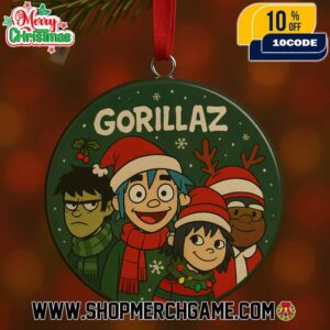 Gorillaz Christmas Ornament Four Members Santa Hat Holiday Decoration 2D Murdoc Noodle Russel Virtual Band Festive Tree Decor Gift