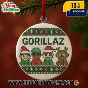 Gorillaz Pixel Art Christmas Tree Ornament Retro 8 Bit Style Round Ceramic Holiday Keepsake
