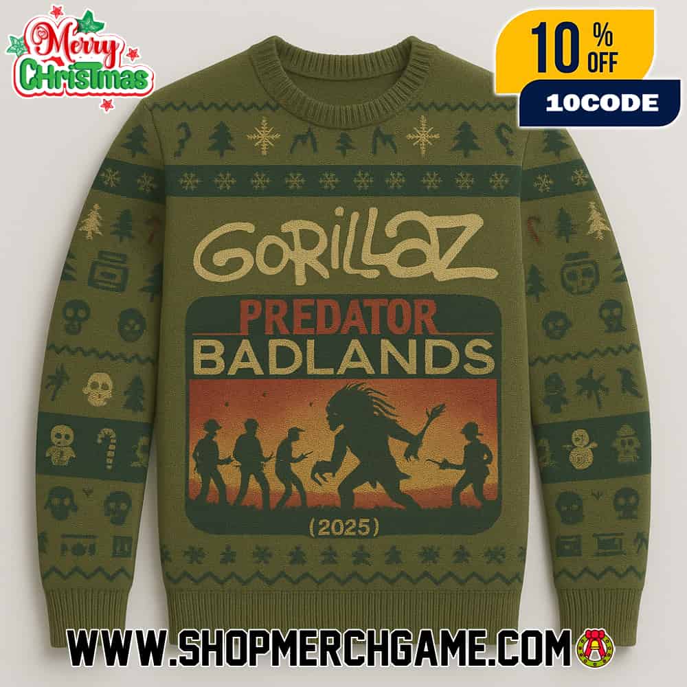 Gorillaz x Predator Badlands 2025 Ugly Christmas Sweater Virtual Band Knitted Holiday Pullover With Fair Isle Skulls Snowflakes Pattern Winter Party Unisex Gorillaz x Predator Badlands 2025 Ugly Christmas Sweater Virtual Band Knitted Holiday Pullover With Fair Isle Skulls Snowflakes Pattern Winter Party Unisex