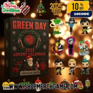 Green Day Advent Calendar 2025 American Santa Edition With 24 Collectible Ornaments Billie Joe Armstrong Mike Dirnt Tre Cool Figurines Christmas Holiday Countdown Gift For Punk Rock Music Fans