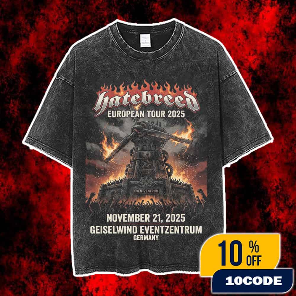 Hatebreed European Tour 2025 Geiselwind Eventzentrum Concert Poster Hardcore Metalcore Band Official Germany November 21 Merch Flaming Logo Industrial Design Vintage Washed Unisex T-Shirt Hatebreed European Tour 2025 Geiselwind Eventzentrum Concert Poster Hardcore Metalcore Band Official Germany November 21 Merch Flaming Logo Industrial Design Vintage Washed Unisex T-Shirt