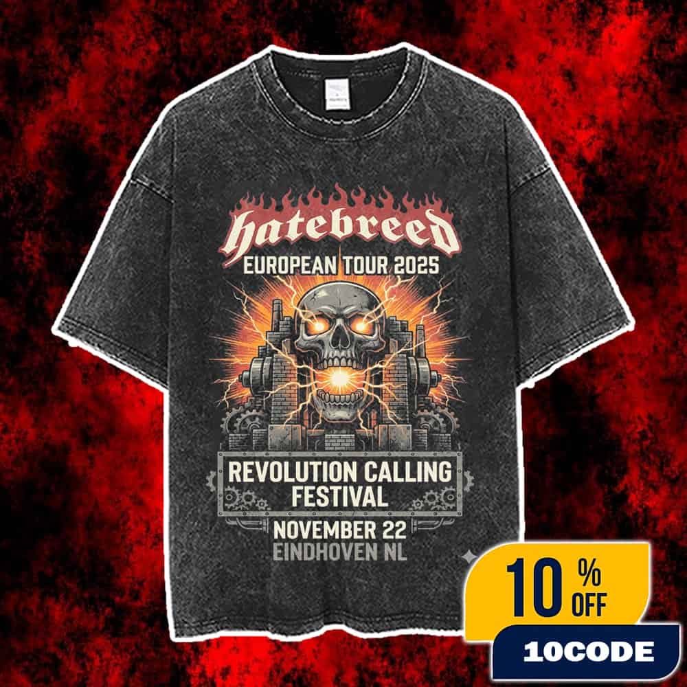 Hatebreed European Tour 2025 Revolution Calling Festival November 22 Eindhoven Netherlands Klokgebouw Hardcore Punk Event Poster Skull Industrial Design Vintage Washed Unisex T-Shirt Hatebreed European Tour 2025 Revolution Calling Festival November 22 Eindhoven Netherlands Klokgebouw Hardcore Punk Event Poster Skull Industrial Design Vintage Washed Unisex T-Shirt