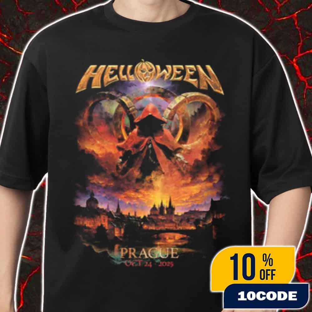 Helloween Band Pop-Up Merch Event Exclusive Limited Each City Edition 40 Years Anniversary Tour On October 24 2025 At Prague CZ Merch Unisex T-Shirt Helloween Band Pop-Up Merch Event Exclusive Limited Each City Edition 40 Years Anniversary Tour On October 24 2025 At Prague CZ Merch Unisex T-Shirt