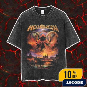 Helloween Band Pop-Up Merch Event Exclusive Limited Each City Edition 40 Years Anniversary Tour On October 24 2025 At Prague CZ Vintage Washed Unisex T-Shirt