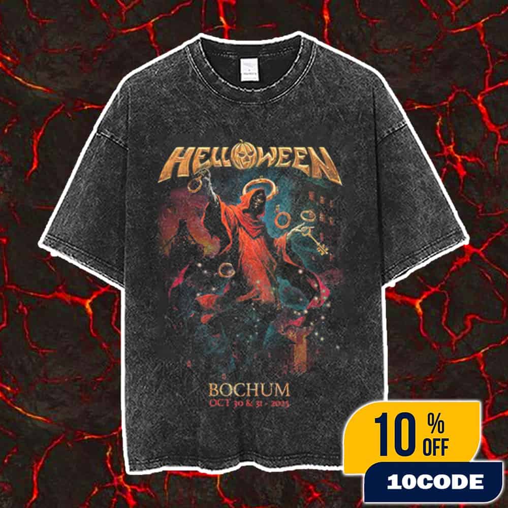 Helloween Band Pop-Up Merch Event Exclusive Limited Each City Edition 40 Years Anniversary Tour On October 30-31 2025 At Bochum DE Vintage Washed Unisex T-Shirt Helloween Band Pop-Up Merch Event Exclusive Limited Each City Edition 40 Years Anniversary Tour On October 30-31 2025 At Bochum DE Vintage Washed Unisex T-Shirt