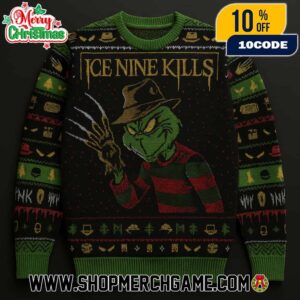 Ice Nine Kills x Grinch New Christmas 2025 Collection A Nightmare In Whoville Ugly Christmas Sweater Horror Band Metalcore Holiday Knit Pullover Blood Drip Logo Festive Jumper