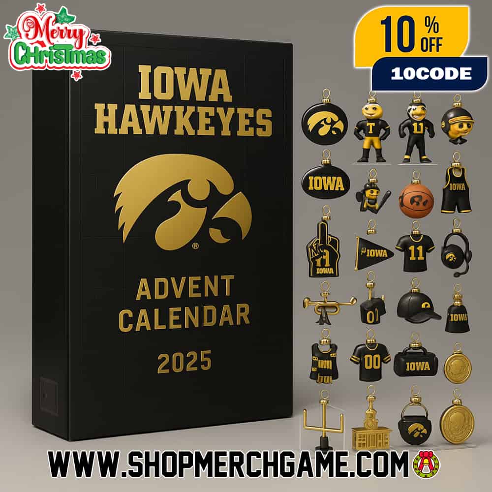 Iowa Hawkeyes 2025 Advent Calendar 24 Day Holiday Countdown Collectible NCAA Football Ornament Set Gift University Iowa Hawkeyes 2025 Advent Calendar 24 Day Holiday Countdown Collectible NCAA Football Ornament Set Gift University