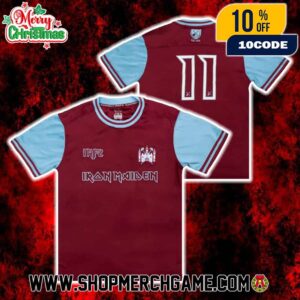 Iron Maiden New Merch 2025 Arrivals Collab With West Ham 50th Anniversary Home Football Jersey T-Shirt