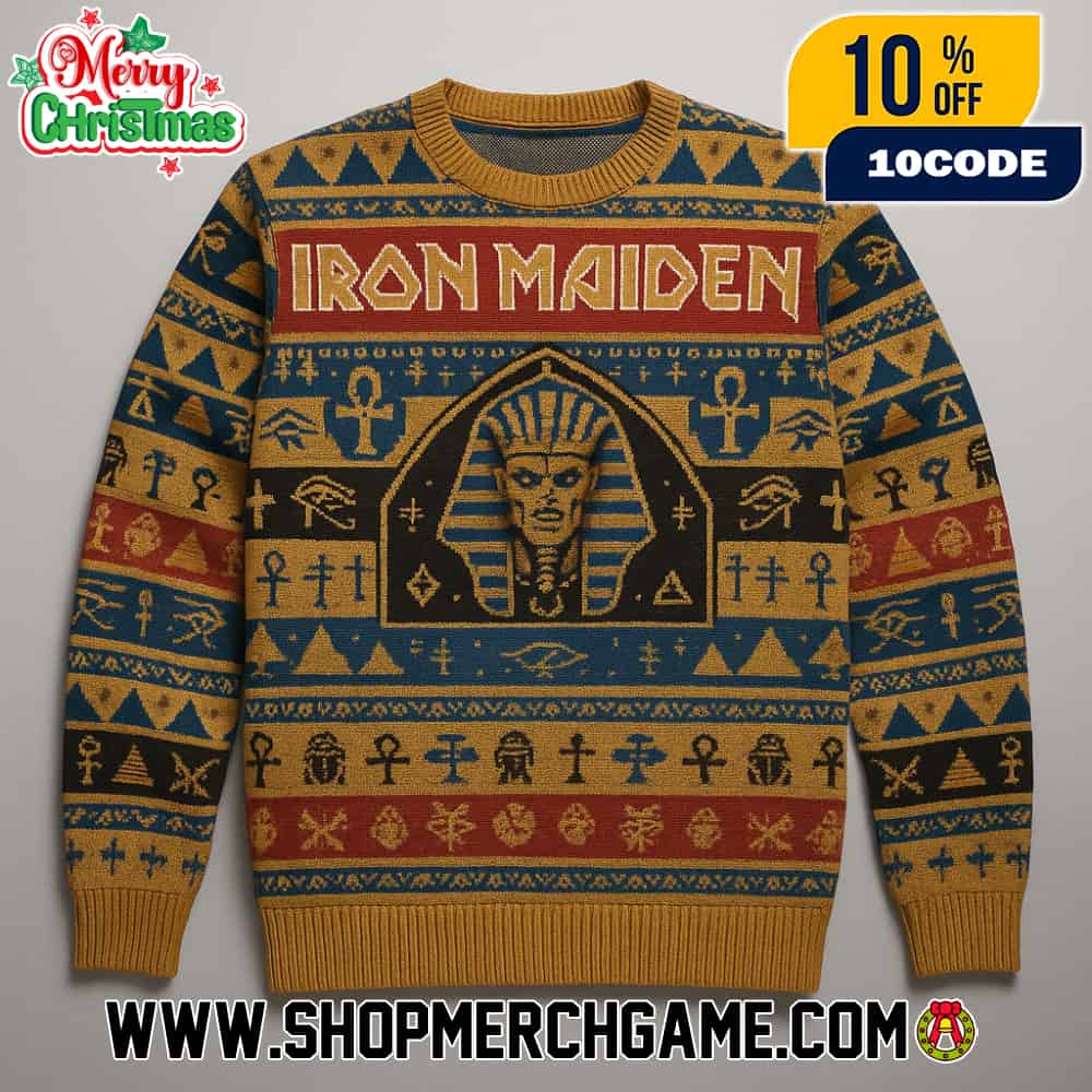 Iron Maiden Powerslave Egypt Theme Knitted Ugly Sweater Pharaoh Sphinx Ankh Pyramid Scarab Crewneck Christmas Jumper Iron Maiden Powerslave Egypt Theme Knitted Ugly Sweater Pharaoh Sphinx Ankh Pyramid Scarab Crewneck Christmas Jumper