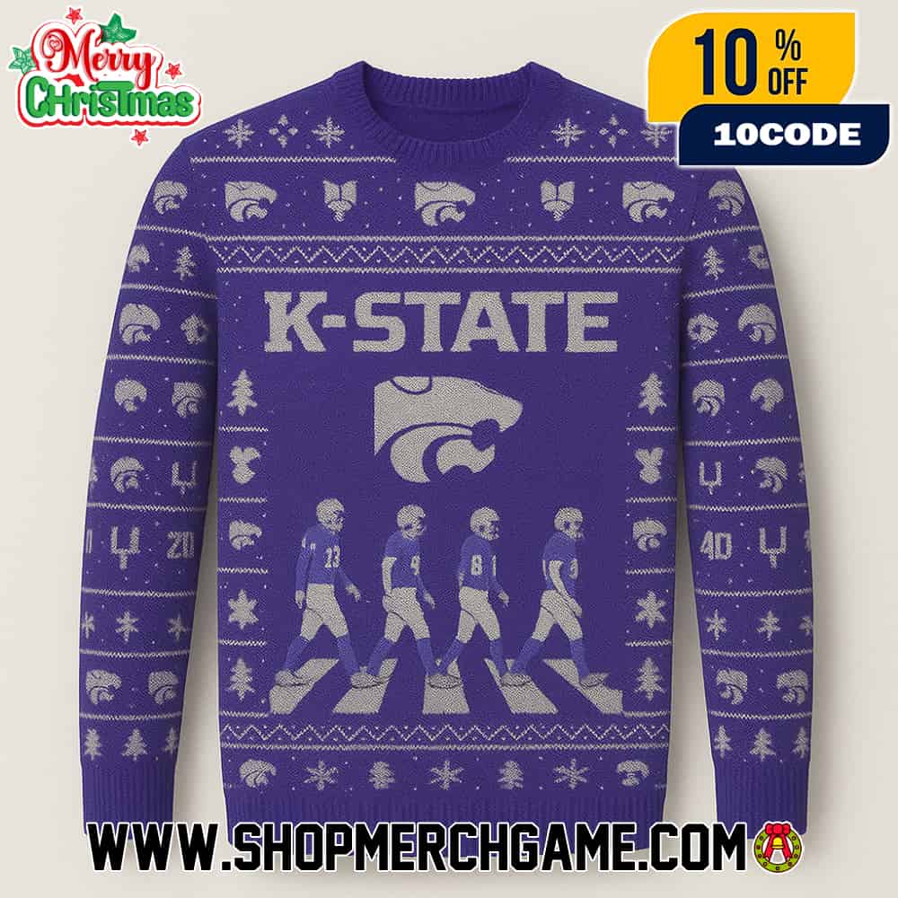 K-State Wildcats NCAA Ugly Christmas Sweater With Abbey Road Football Players Crossing Purple Silver Fair Isle Knitted Holiday Pullover K-State Wildcats NCAA Ugly Christmas Sweater With Abbey Road Football Players Crossing Purple Silver Fair Isle Knitted Holiday Pullover