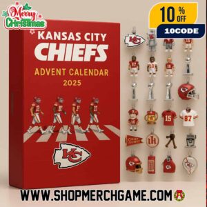 Kansas City Chiefs Abbey Road Advent Calendar 2025 With 24 Collectible Ornament Figures NFL Christmas Countdown Holiday Decoration Gift For Fans 62nd Anniversary Edition
