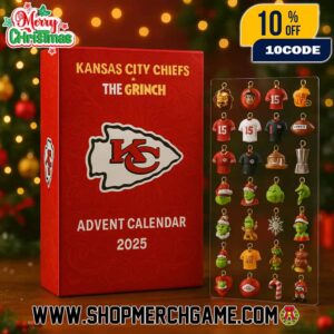 Kansas City Chiefs x The Grinch Advent Calendar 2025 Ornament Set 24 Day Holiday Countdown NFL Christmas Collectible Decorations Limited Edition