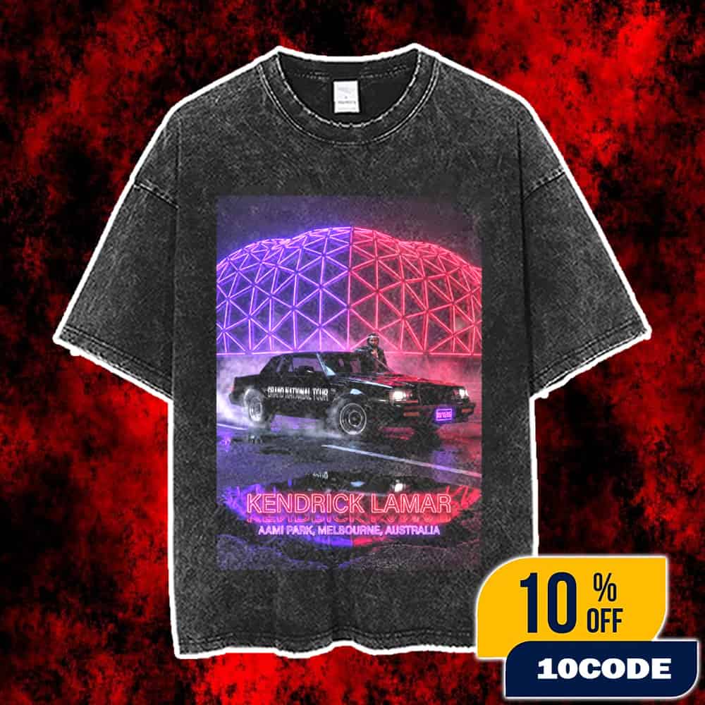 Kendrick Lamar Grand National Tour 2025 Melbourne Poster AAMI Park December 3 2025 Live Concert Event Artwork GNX Car Neon Bioframe Washed Unisex T-Shirt Kendrick Lamar Grand National Tour 2025 Melbourne Poster AAMI Park December 3 2025 Live Concert Event Artwork GNX Car Neon Bioframe Washed Unisex T-Shirt