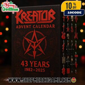 Kreator Advent Calendar 43 Years 1982-2025 Ornament Set With Pentagram Star Skull Guitar Lightning Bolt Band Member Figurines Holiday Countdown Gift Thrash Metal Collectible